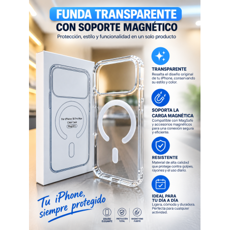 Funda compatible con iPhone 18 Pro MAX TRANSPARENTE soporta carga inalambrica