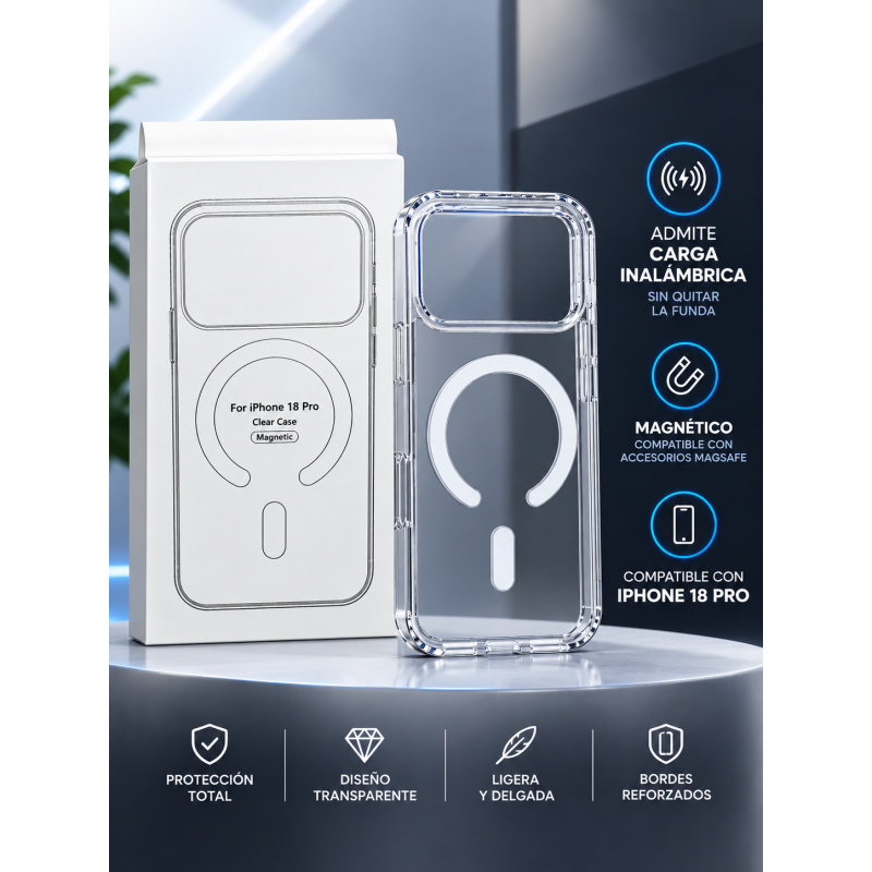Funda transparente para IPhone 18 Pro con carga inalámbrica