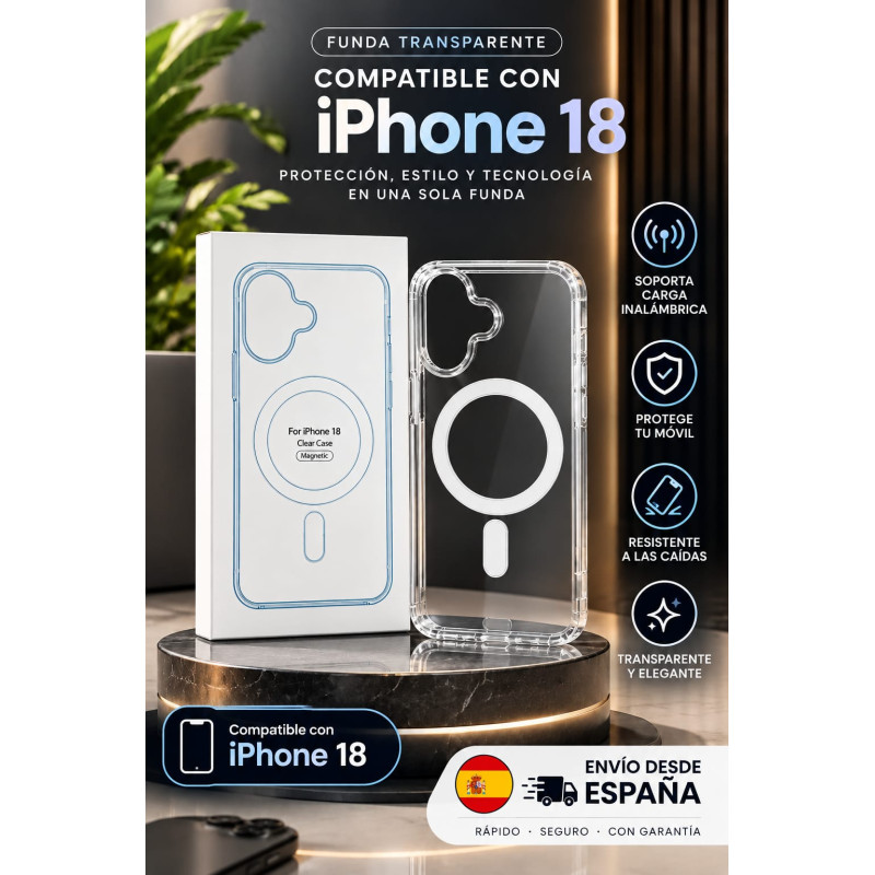 Funda transparente para IPhone 18 soporta carga inalámbrica