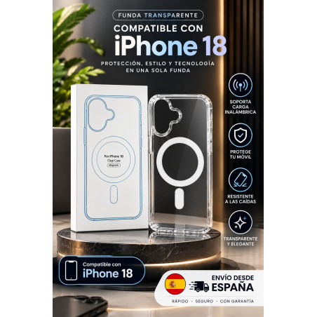 Funda transparente para IPhone 18 soporta carga inalámbrica
